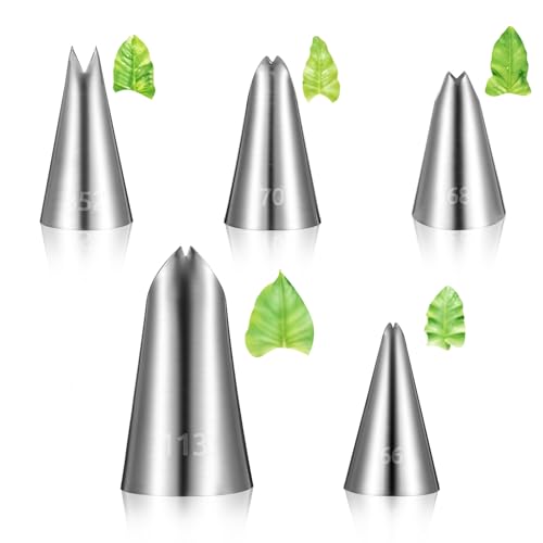 5-Piece Stainless Steel Leaf Piping Tips Set for Cake Decorating