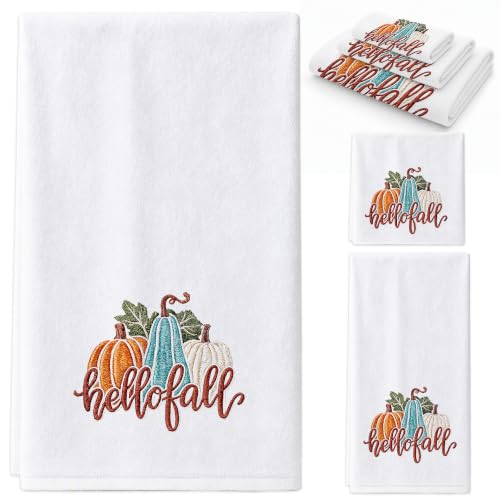 Fall Embroidered Cotton Towels Set - Harvest Pumpkin Decor, Kitchen & Bath Hand & Washcloths