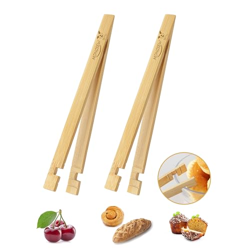 MONGSEW 8-Inch Bamboo Toaster Tongs – Eco-Friendly & Versatile