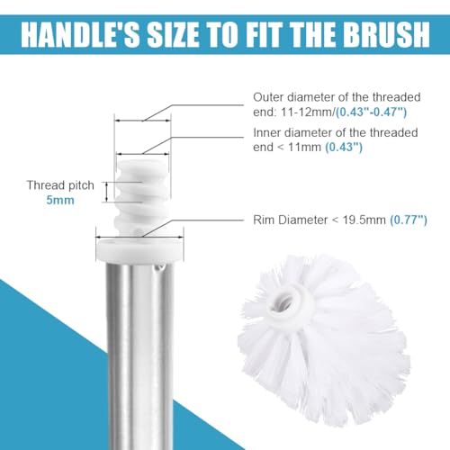 NOVYQREN Toilet Brush Replacement Heads - 2 Pack, White, 12mm Thread