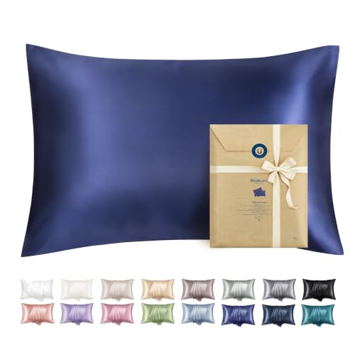 Bedsure Queen Satin Pillowcase Set of 2 with Zipper - Navy (20" x 30")