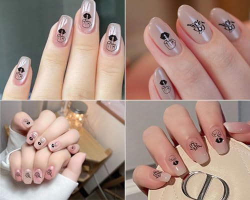 Middle Finger Nail Art Stickers - 4 Sheets Black Self-Adhesive Decals