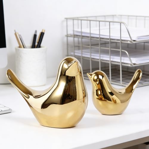 Set of 2 Ceramic Bird Figurines - Modern Home Decor Statues