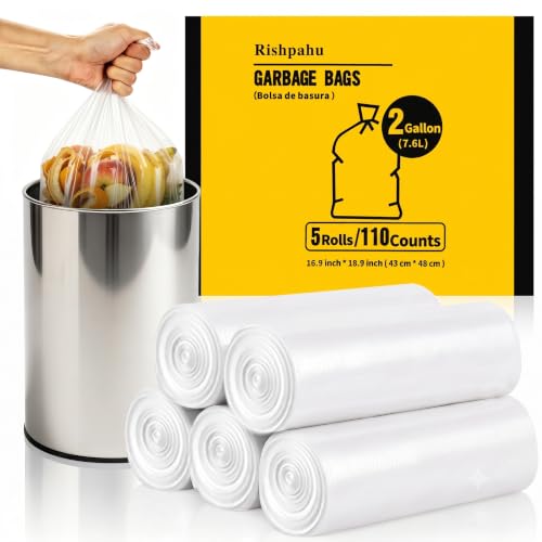 Rishpahu 2 Gallon Small Trash Bags, 110 Ct Transparent Bathroom Garbage Liners