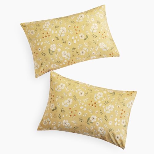 Wake In Cloud Floral Pillow Cases - Soft Yellow 20x26 Inches, Set of 2