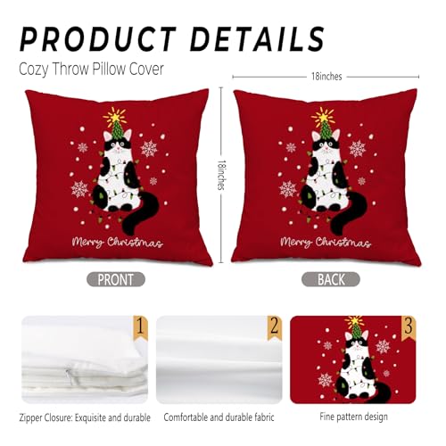 Tuxedo Cat Christmas Pillow Cover 18x18 - Cat Lovers Gift Cat 01