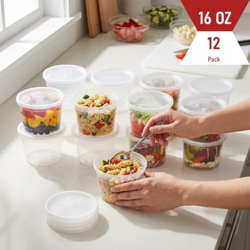 Mr Miracle 16 oz Clear Deli Containers with Lids - 12 Pack