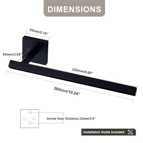 TVDEX Matte Black Wall Mount Hand & Bath Towel Bar - Space-Saving Bathroom Organizer