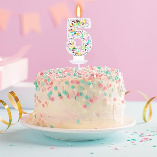 Number 5 Birthday Candles with Sprinkles - 3 Inch Party Decor