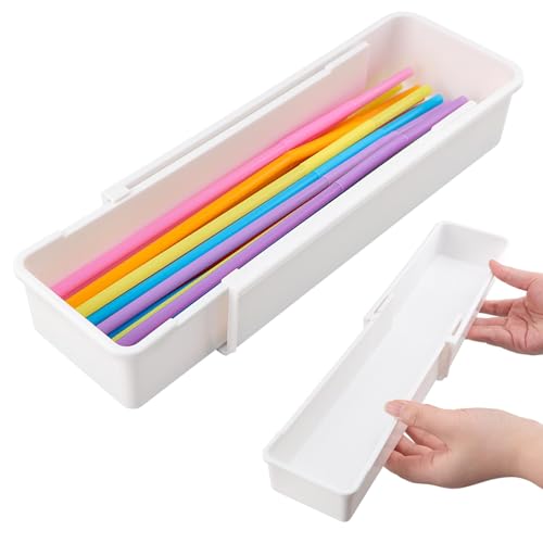 Frandilo Expandable Straw Organizer Drawer - White, Adjustable Length