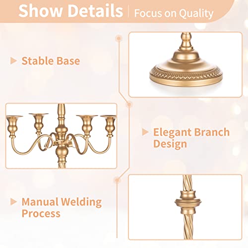 Tall Gold Candle Holders Set of 2 - 34 Inch Floor Taper Candle Stands for Weddings & Holidays