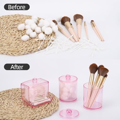 Tbestmax Pink Qtip Dispenser & Cotton Ball Holder Set - 10oz & 12oz