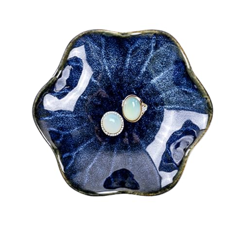 Lotus Leaf Ceramic Jewelry Dish - Starry Sky Blue Trinket Tray for Rings