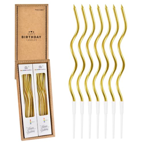 Gold Spiral Birthday Cake Candles - 12 Count Long Metallic Design