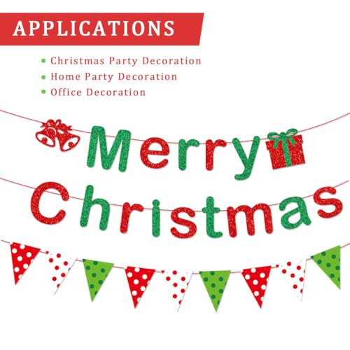 Christmas Banner with Glitter Letters - Red, Green, White Holiday Decor for Classroom & Party