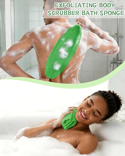 African Net Sponge 2 Pack, Exfoliating Bath Scrubber & Long Back Washer