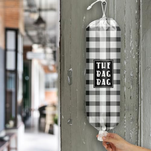 IHopes+ Haig Reusable Plastic Bag Holder Organizer - Washable Kitchen & Travel Storage, Black & White Checkerboard