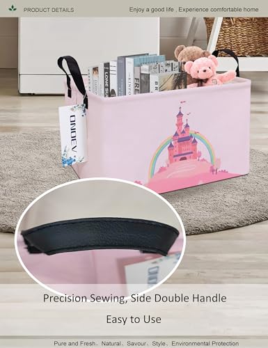 REC Pink Castle Storage Bin - Rectangular Cotton Organizer for Girls