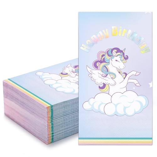 WRAPAHOLIC 50 Pcs Unicorn Birthday Napkins 3-Ply Disposable Hand Towels