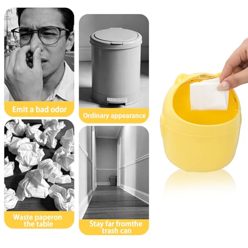 Cute Mini Trash Can with Lid - Portable Desktop Wastebasket, Yellow