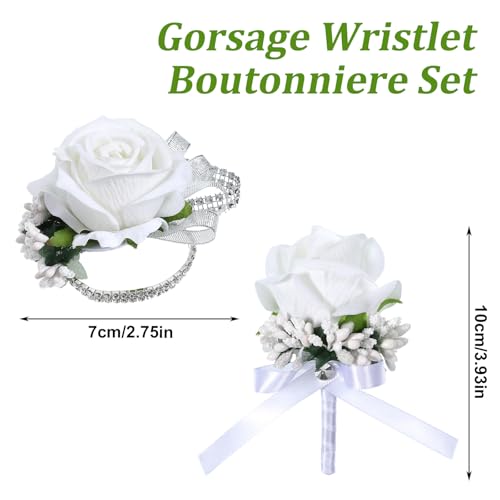 Lusofie White Rose Corsage & Boutonniere Set for Prom