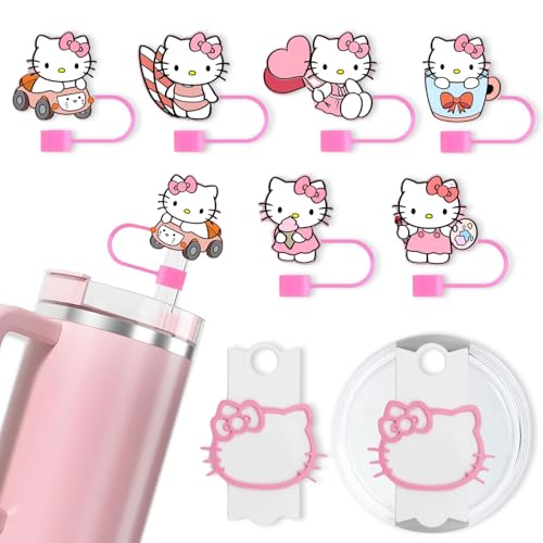 7-Piece Cute Silicone Straw Cover Set for Stanley 40oz Tumbler - Pink