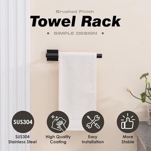 TVDEX Matte Black Wall Mount Hand & Bath Towel Bar - Space-Saving Bathroom Organizer
