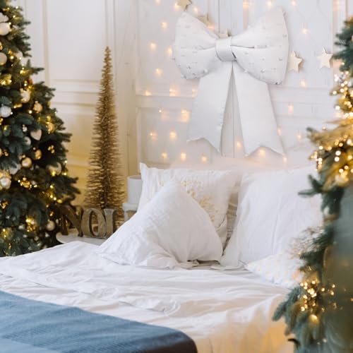 White Christmas Giant Bow with Pearl Satin Decoration for Tree Front Door Holiday Party Outdoor Decor - 24 Inch