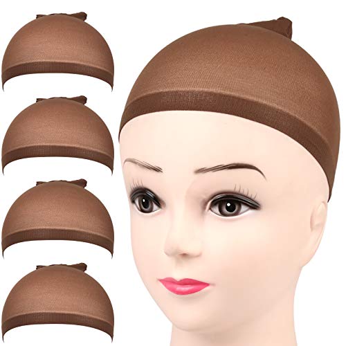 Fandamei Dark Brown Nylon Wig Caps 4 Pcs Stretchy Stocking Caps
