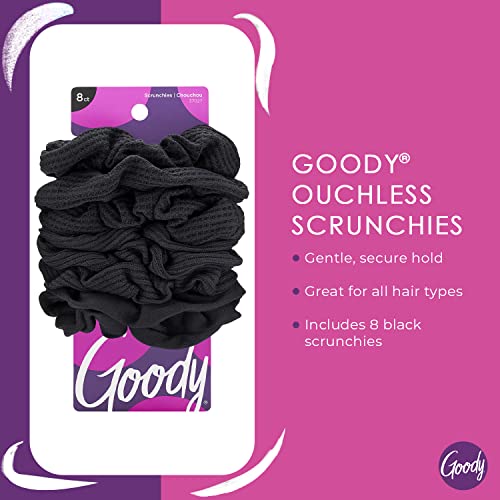 Goody Ouchless Jersey Scrunchies, Black, 8 Count - Damage-Free Hair Ties