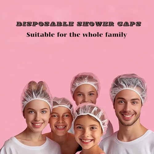100 Pcs Disposable Shower Caps Waterproof Plastic Hair Caps Large Size