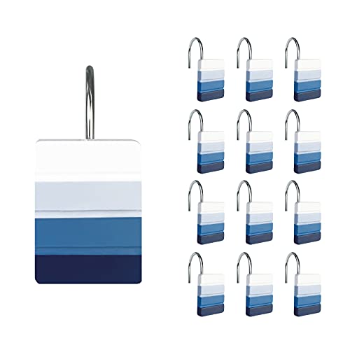 Ombre Blue Shower Curtain Hooks - 12 Pack Resin Rings for Bathroom