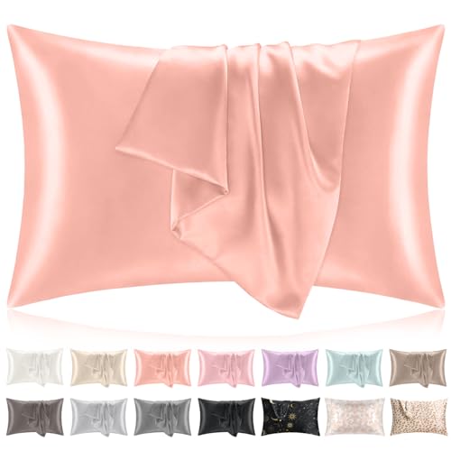 Softhour Premium Satin Pillowcase with Zipper Closure - 20x26 Inches, Coral