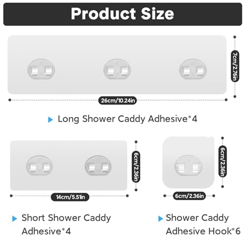 Transparent 14 Pack Shower Caddy Adhesive Hooks - Waterproof, No Drilling