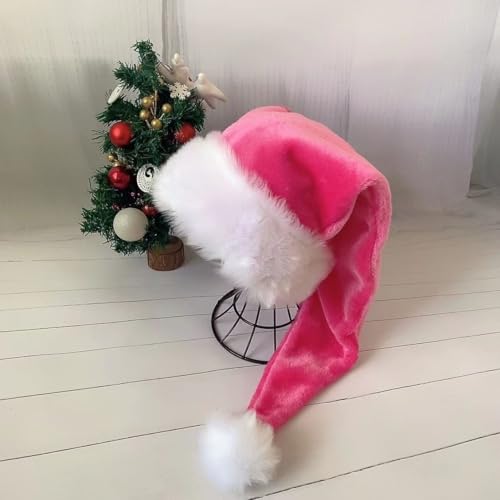 Black Santa Hat for Adults with Faux Fur - Christmas Costume Accessory, Pink Variation