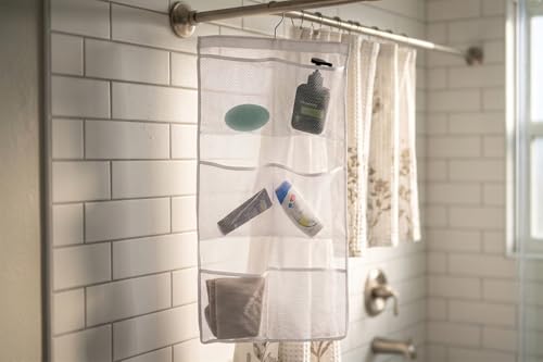 ALYER 6-Pocket Hanging Mesh Shower Caddy - Quick Dry Bath Organizer, White
