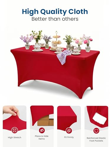 Utopia Kitchen 6ft Spandex Table Cloth - 2 Pack, Red Stretch Fitted Cover