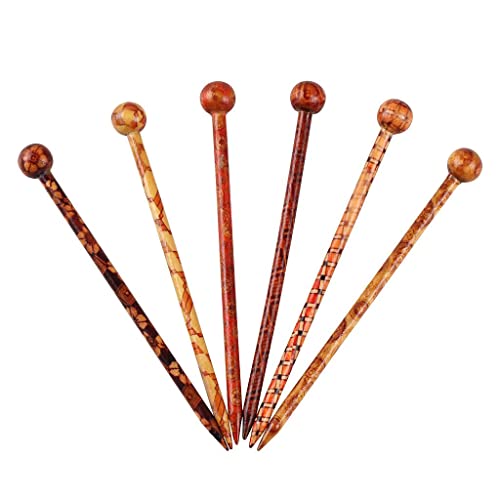 Baoblaze 6-Piece Wooden Hair Sticks Japanese Hair Chopsticks 13cm