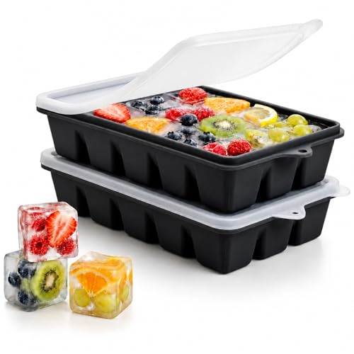 Silicone Ice Cube Trays with Lid - 2 Pack Stackable Molds