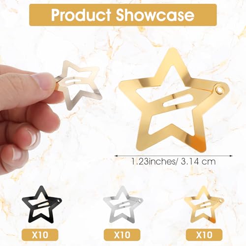 30 PCS Star Hair Clips Snap Barrettes Non-Slip Metal Hair Accessories