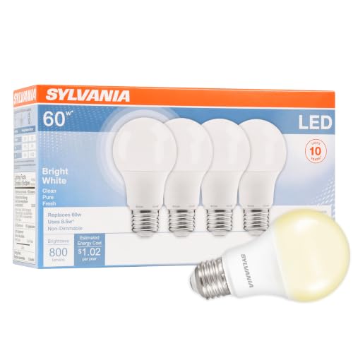 SYLVANIA A19 LED Light Bulbs, 60W Equivalent, 800 Lumens, Bright White, 4 Pack