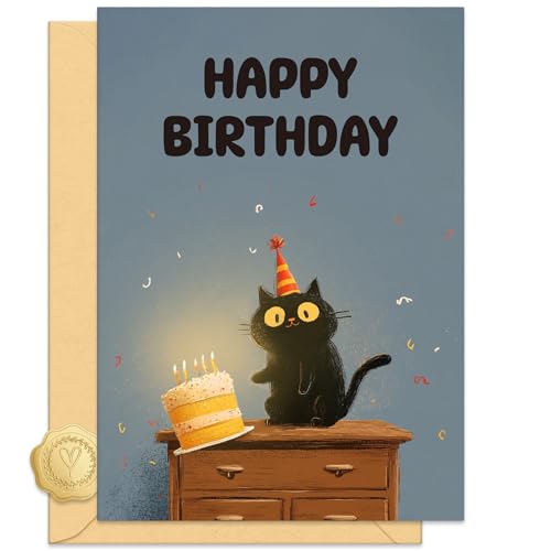 Funny Gray Cat Birthday Card for Cat Lovers - 5x7 Greeting Card with Envelope