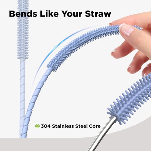Blue Silicone Straw Cleaner Brush Set - 2 Pcs with 6mm & 9mm Heads, Food-Grade