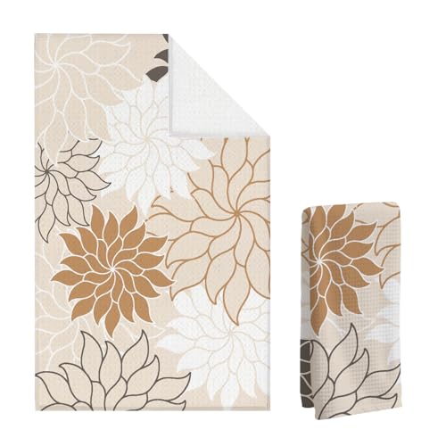 Boho Floral Waffle Hand Towel - White Boho Floral-01, 16x24 Inch Absorbent