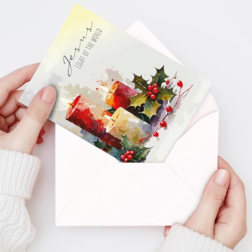 Religious Christmas Cards with Envelopes Pack of 20 Candlelight Holiday Greeting