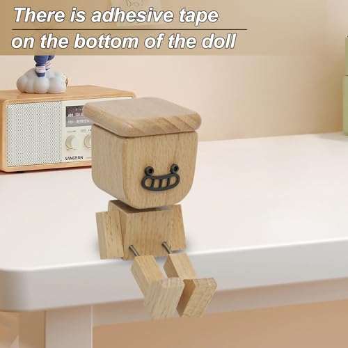 Wooden Rocking Doll Car Dashboard Ornament with 12 Interchangeable Emoji Faces and Spring Legs