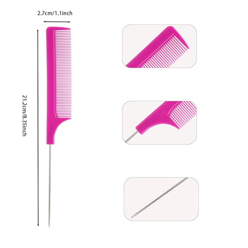 BudiGl Rat Tail Combs Set 6 Pcs Professional Teasing Comb with Metal Pick
