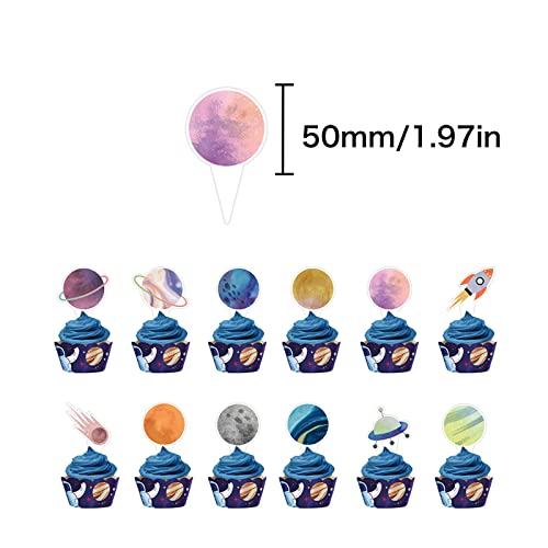 Outer Space Cupcake Toppers 24PCS Solar System Cake Decorations