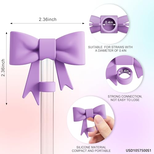 Bow Straw Toppers for Stanley Cups - 2Pcs Reusable Silicone Covers
