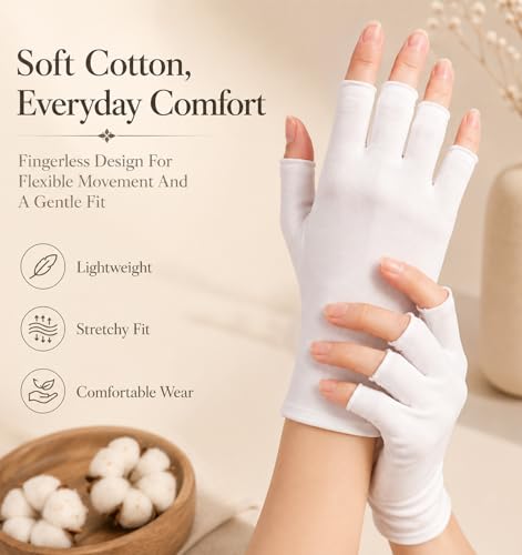 FRCTLNKG 3 Pairs Cotton Fingerless Gloves for Sleeping and Skin Care